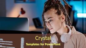  Presentation with front office - Slides having young-businesswoman-with-dreadlocks-sitting background and a tawny brown colored foreground