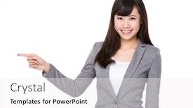  Presentation with finger point - Cool new PPT layouts with young businesswoman with finger point up backdrop and a white colored foreground