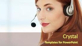  Presentation with brain waves mobile 2 headset - Audience pleasing presentation design consisting of young businesswoman with headset backdrop and a tawny brown colored foreground