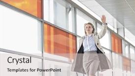  Presentation with railroad - Audience pleasing PPT layouts consisting of young businesswoman with luggage running in railroad station backdrop and a lemonade colored foreground