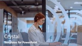  Presentation with orange - PPT theme consisting of young-businesswoman-with-orange-hair and a seafoam green colored foreground