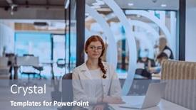  Presentation with orange - Presentation design having young-businesswoman-with-orange-hair background and a light blue colored foreground