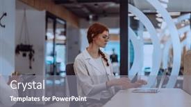  Presentation with orange - PPT theme enhanced with young-businesswoman-with-orange-hair and a gray colored foreground