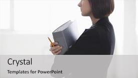  Presentation with binder - PPT layouts consisting of young businesswoman with ring binder background and a light gray colored foreground