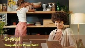  Presentation with networking - Theme with young-businesswoman-with-tablet-networking background and a tawny brown colored foreground