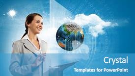  Presentation with tablet - Beautiful PPT theme featuring young businesswoman with tablet pc in hands globalization concept elements of this image are furnished by nasa backdrop and a teal colored foreground