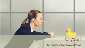  Presentation with rubber duck - Cool new presentation design with young businesswoman with yellow rubber duck toy backdrop and a soft green colored foreground