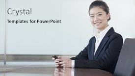  Presentation with working - Slide set enhanced with young-businesswoman-working-in-office background and a sky blue colored foreground