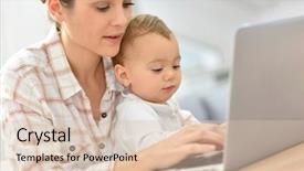  Presentation with busy - Colorful presentation design enhanced with young businesswoman working on lap backdrop and a lemonade colored foreground