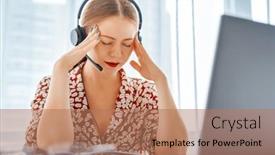  Presentation with head ache - Slides enhanced with young-businesswoman-working-on-laptop background and a coral colored foreground