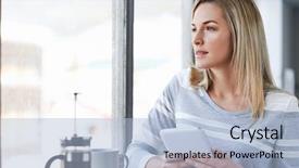  Presentation with teachers working around a table - Beautiful presentation design featuring young businesswoman working on tablet backdrop and a light blue colored foreground
