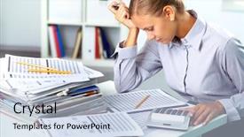  Presentation with young students working in groups - Theme featuring young businesswoman working with paper background and a light blue colored foreground