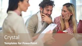  Presentation with data meeting - PPT layouts enhanced with young-businesswoman-worried background and a coral colored foreground