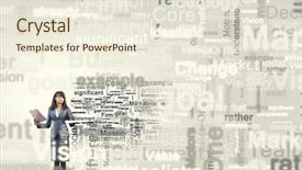  Presentation with permit - Slides enhanced with young businesswoman writing different words background and a cream colored foreground