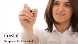  Presentation with whiteboard - Slides having businesswoman writing at the whiteboard background and a soft green colored foreground