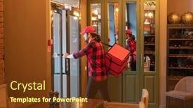  Presentation with courier bag - Beautiful theme featuring young-busy-courier backdrop and a tawny brown colored foreground