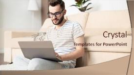  Presentation with remote work - Audience pleasing presentation consisting of young busy home office manager backdrop and a lemonade colored foreground