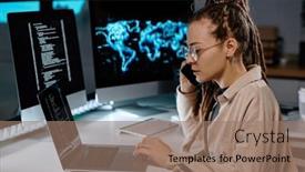  Presentation with information - Slide deck featuring young-busy-it-engineer background and a coral colored foreground