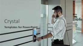  Presentation with elevator - Theme consisting of young-busy-office-manager background and a light gray colored foreground