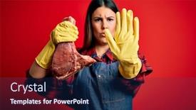  Presentation with butcher - Theme consisting of young-butcher-woman-holding-fresh background and a navy blue colored foreground