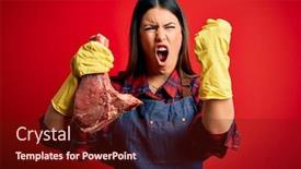  Presentation with butcher - Colorful slide deck enhanced with young-butcher-woman-holding-fresh backdrop and a tawny brown colored foreground