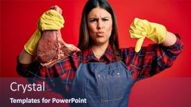  Presentation with butcher - Audience pleasing PPT layouts consisting of young-butcher-woman-holding-fresh backdrop and a ocean colored foreground