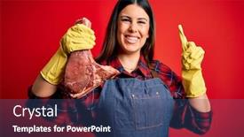  Presentation with fresh meat - Amazing slides having young-butcher-woman-holding-fresh backdrop and a ocean colored foreground