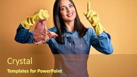 Presentation with butcher - Beautiful slides featuring young-butcher-woman-wearing-apron backdrop and a tawny brown colored foreground