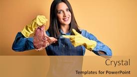  Presentation with butcher - Audience pleasing theme consisting of young-butcher-woman-wearing-apron backdrop and a yellow colored foreground