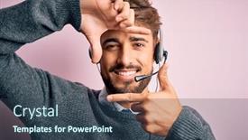  Presentation with frame pink - Cool new slide deck with young-call-center-agent-man backdrop and a ocean colored foreground