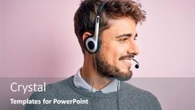  Presentation with call center agent reporting - PPT theme enhanced with young-call-center-agent-man background and a gray colored foreground