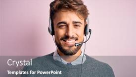  Presentation with call center - Slides with young-call-center-agent-man background and a dark gray colored foreground