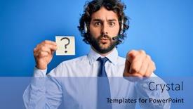  Presentation with call center agent reporting - Beautiful PPT layouts featuring young-call-center-agent-man backdrop and a teal colored foreground