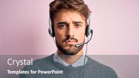  Presentation with pink simple - Slide deck with young-call-center-agent-man background and a gray colored foreground