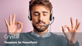  Presentation with call center - Beautiful theme featuring young-call-center-agent-man backdrop and a ocean colored foreground