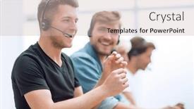  Presentation with call center - Theme consisting of young-call-center-employee-sitting background and a soft green colored foreground