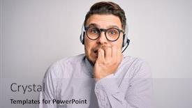  Presentation with anxiety - Audience pleasing PPT theme consisting of young-call-center-operator-business backdrop and a light gray colored foreground