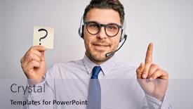  Presentation with call center - Presentation theme with young-call-center-operator-business background and a light gray colored foreground