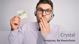  Presentation with young business man - Slide set enhanced with young-call-center-operator-business background and a light gray colored foreground