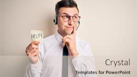  Presentation with question word - Presentation theme featuring young-call-center-operator-man background and a lemonade colored foreground