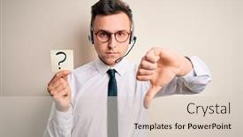  Presentation with call center - Audience pleasing slide deck consisting of young-call-center-operator-man backdrop and a lemonade colored foreground