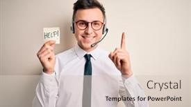  Presentation with question word - Slide set consisting of young-call-center-operator-man background and a lemonade colored foreground