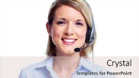  Presentation with call center agent reporting - Theme consisting of marketing services - young call customer center operator background and a soft green colored foreground