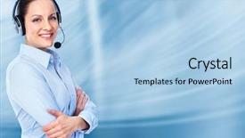  Presentation with call center - Beautiful slide deck featuring young call customer center operator backdrop and a light blue colored foreground