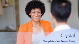  Presentation with interview - Presentation theme featuring young candidate having an interview background and a sky blue colored foreground