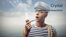  Presentation with pipe - Slide deck featuring young captain smokes a pipe background and a light blue colored foreground