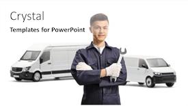  Presentation with mechanic - Presentation design having young-car-mechanic-holding background and a white colored foreground