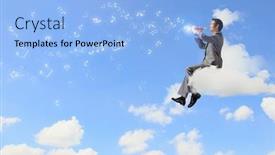  Presentation with flute - Beautiful theme featuring young carefree businessman sitting on cloud and playing flute backdrop and a light blue colored foreground