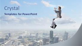  Presentation with flute - Theme featuring young carefree businessman sitting on cloud and playing flute background and a light blue colored foreground