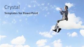  Presentation with flute - Slide set consisting of young carefree businessman sitting on cloud and playing flute background and a light blue colored foreground